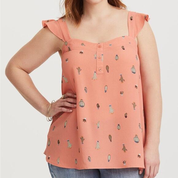 Torrid Coral Cactus Ruffle Crepe Tank Top Blouse 2X NWT 11295809 - Picture 1 of 12